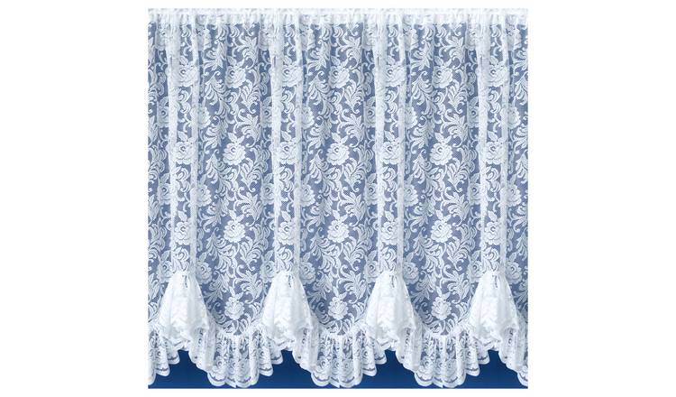 Tyrone Textiles Kew Traditional Floral Net Curtain Flounce - 300 x 107cm - White