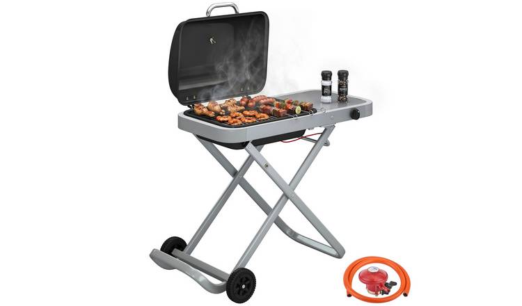 Outsunny Foldable Portable Garden BBQ Grill with Side Table - Black