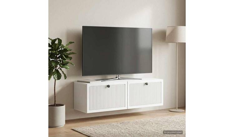 Walplus Engineered Wood Wall Mounted TV Cabinet - White - 98 x 31 x 30 cm