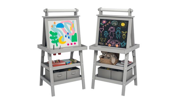 AIYAPLAY 3 in 1 Paper Roll Whiteboard Chalkboard Baskets Kids Easel - Grey