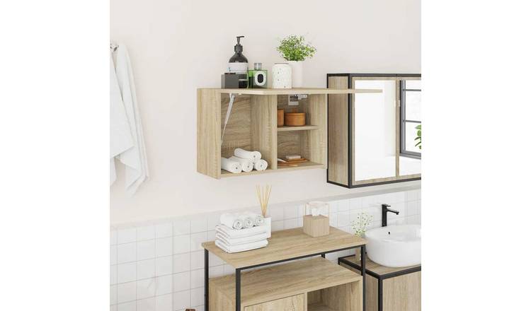 Walplus Engineered Wood Bathroom Wall Cabinet - Sonoma Oak - 60 x 25 x 40 cm