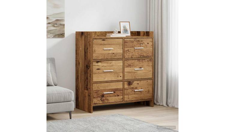 Walplus 6 Drawer Rectangular Sideboard - Old Wood - 75 x 33 x 80 cm