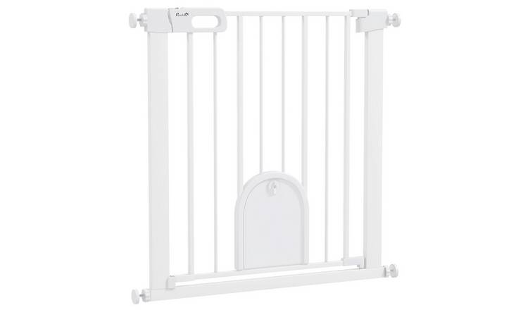 PawHut Pressure Fit Auto Close Cat Flap Pet Safety Gate - 75-82cm - White