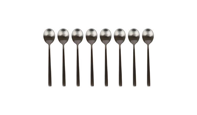 Argon Tableware Stainless Steel Teaspoons - Black - Pack of 8