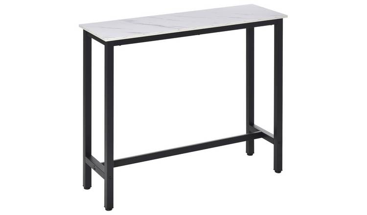 HOMCOM Rectangular Bar Table with Marble-Effect Top - White