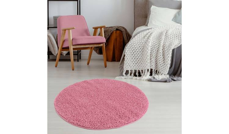 The Rugs Pink Myshaggy Plain Round Shaggy Rug - 120cm