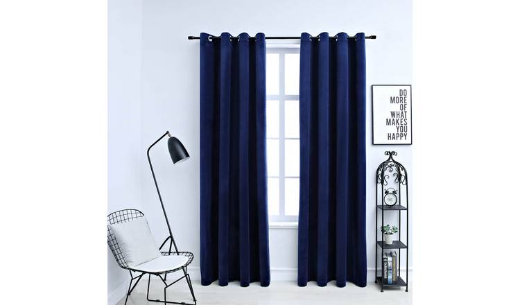 Walplus Pack of 2 Velvet Ring Top Blackout Curtains - Dark Blue - 140 x 225 cm