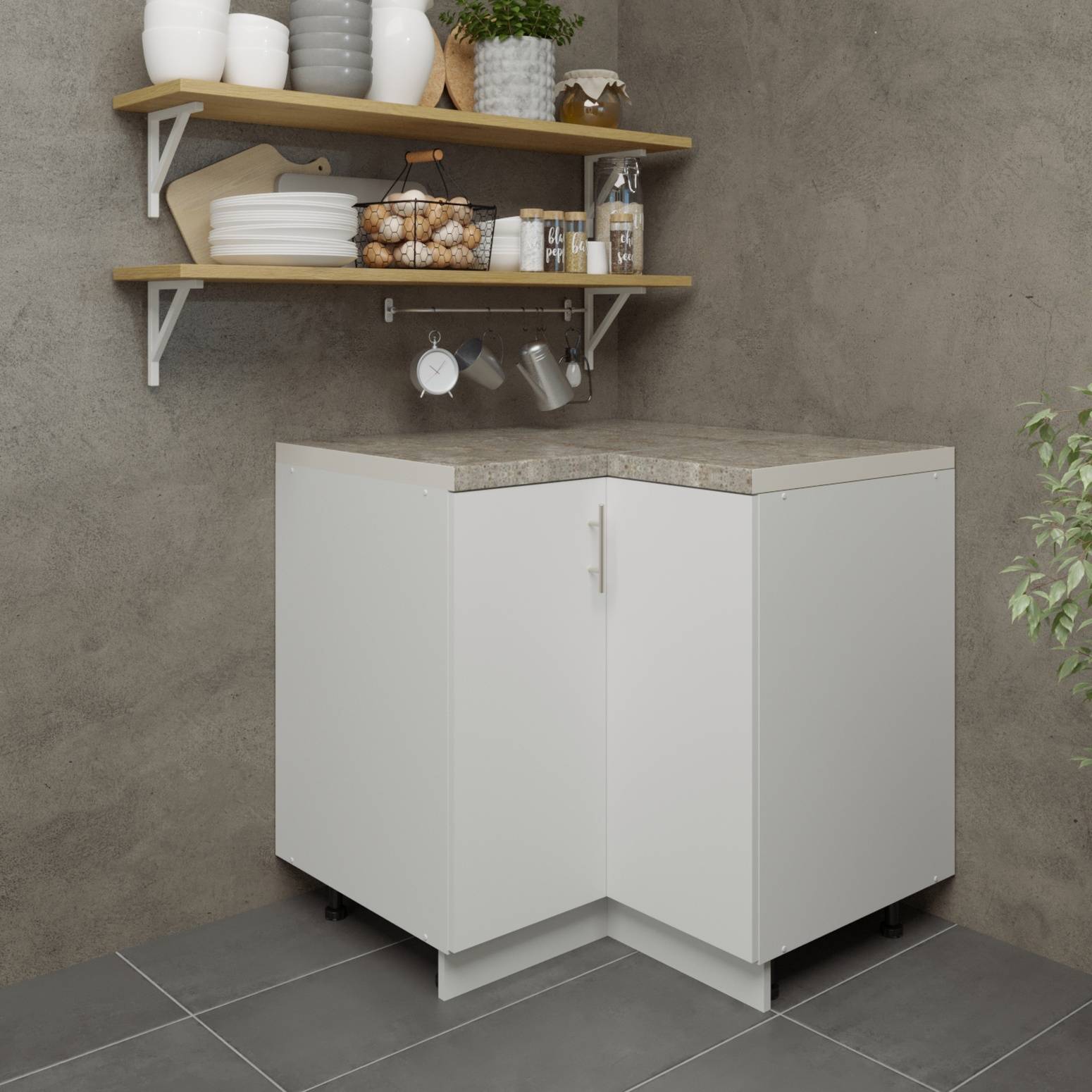 JD Greta 900mm Adjustable Base Corner Cabinet 2 Doors & Worktop - White Matt - Image 3