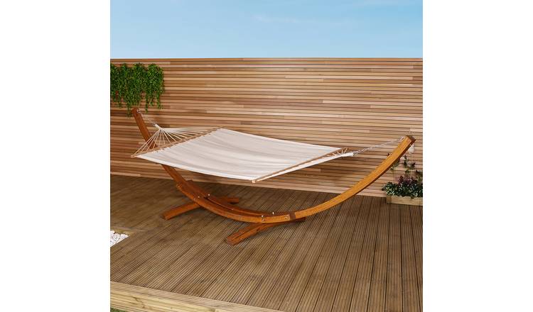 Charles Bentley Extra Large 4M Hammock With Wooden Arc Stand Two Person – Cream