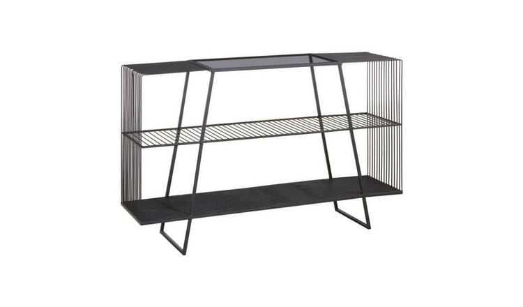 Orsina Trento Glass Wireframe Console Table – Grey & Black