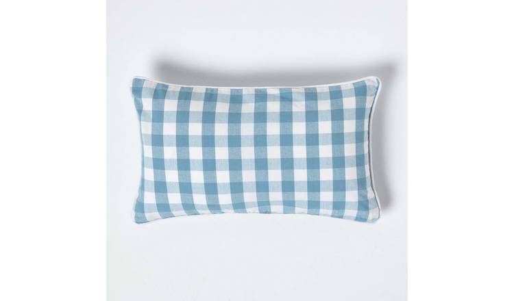Homescapes Blue Cotton Gingham Cushion Cover - 30 x 50 cm