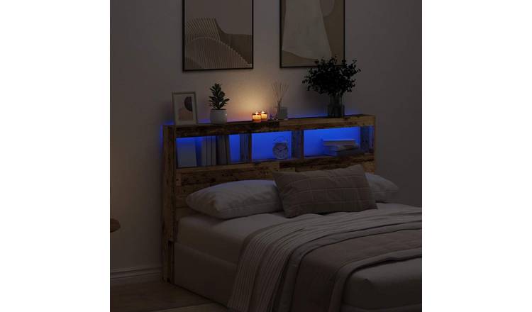 Walplus Engineered Wood LED Headboard Cabinet - Dark Wood - 160 x 17 x 102 cm