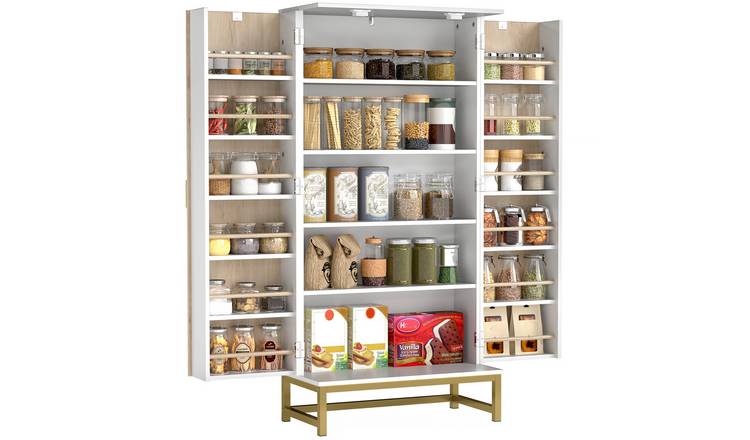 HOMCOM Adjustable Freestanding Kitchen Cabinet with 12 Spice Racks - White