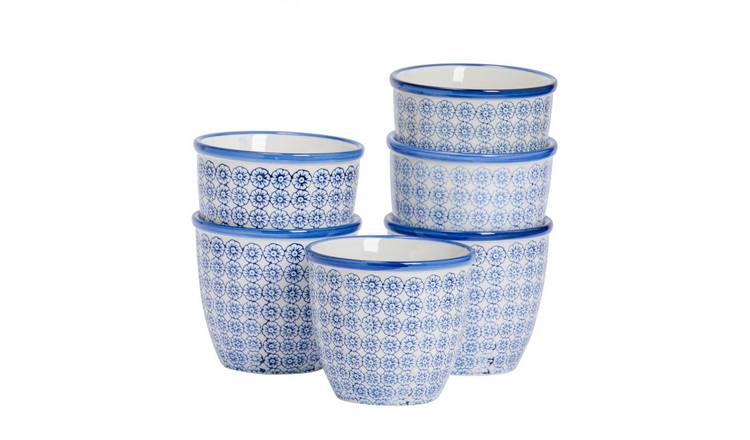 Nicola Spring Hand-Printed Plant Pots - Navy - Pack of 6