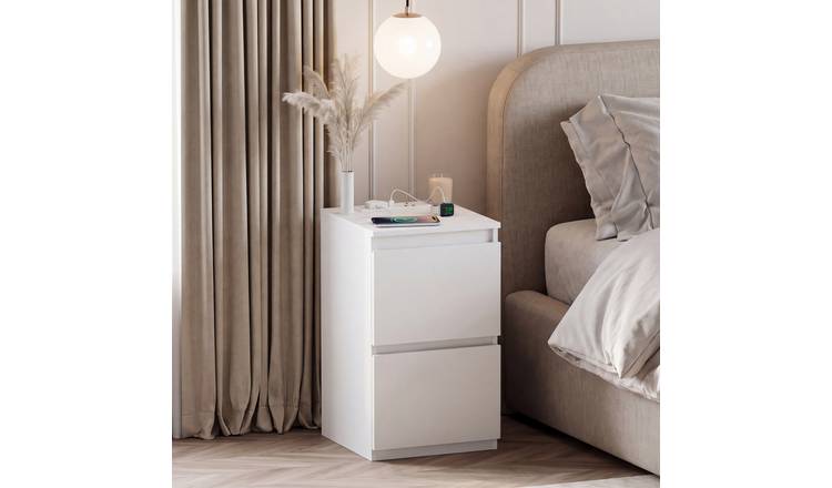 Vida Designs Denver 2 Drawer Bedside Chest with Power Outlet - White