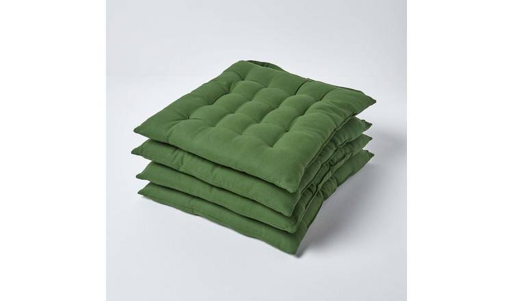 Homescapes Pack of 4 Cotton Seat Pad Chair Cushions - Dark Olive