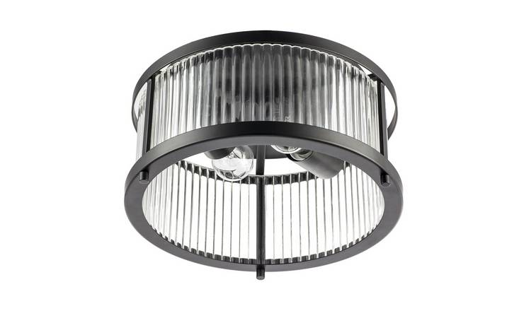 Happy Homewares Sleek Matte Black Flush with Fluted Ribbed Ceiling Light - 30cm