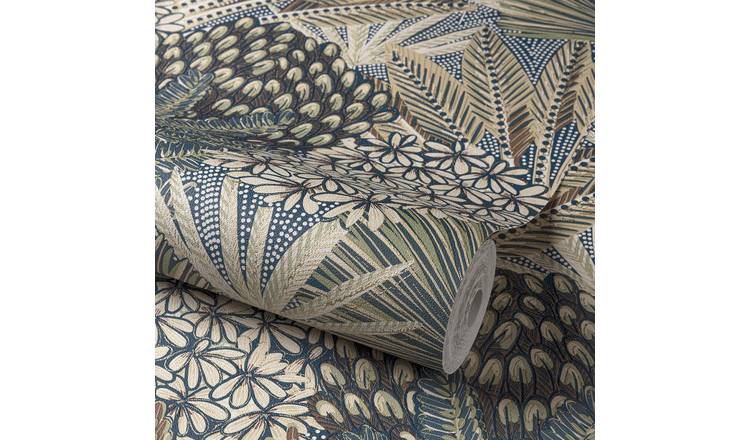 Grandeco Boutique Mael Modern Jungle Botanical Wallpaper - Teal Green