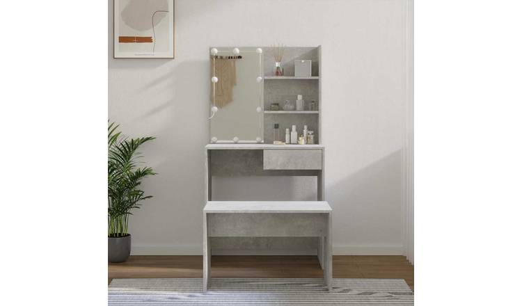Walplus LED Dressing Table Set - Concrete Grey - 74.5 x 40 x 141 cm
