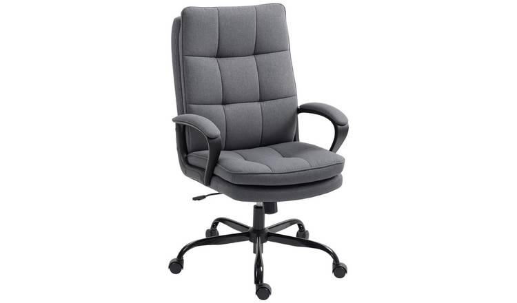 HOMCOM Fabric Adjustable Swivel Office Chair with Armrest - Charcoal Grey