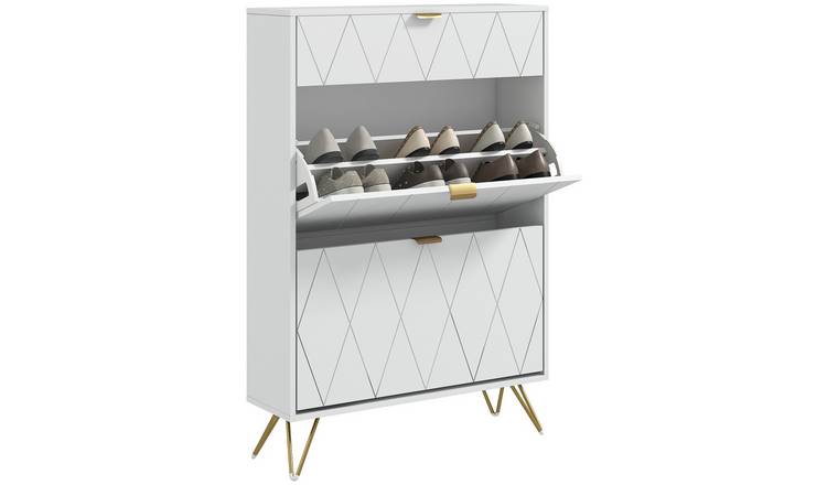 HOMCOM Shoe Cabinet with Adjustable Shelves for 12 Pairs of Shoes - White