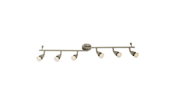 Loops Direct Steel Adjustable Ceiling Spotlight 6 Light Bar - Satin Nickel