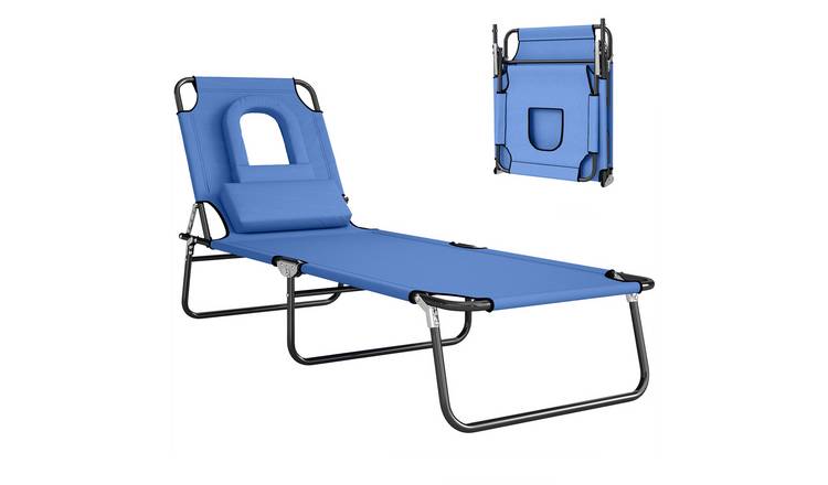 Outsunny Oxford Fabric 4-Position Adjustable Garden Sun Lounger - Blue