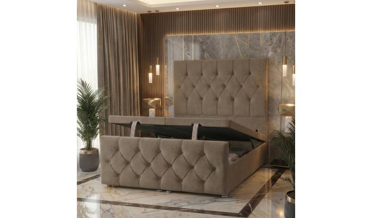 Somnior Chester Linen Super King Ottoman Divan Bed with Footboard - Wheat