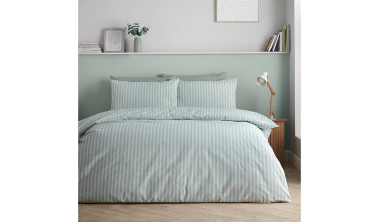 Catherine Lansfield Epping Texture Stripe Duvet Cover Set - Super King - Green