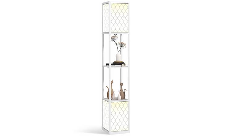 HOMCOM Fabric Shade Floor Lamp MDF Shelf - White