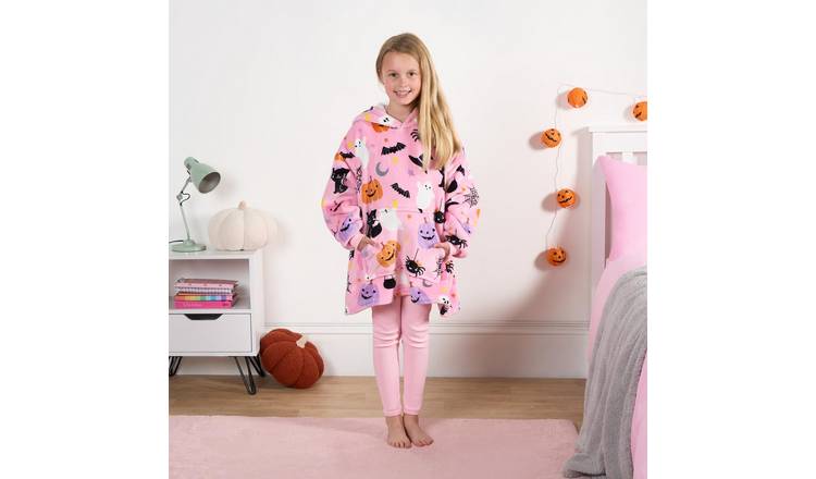 OHS Kids Halloween Pumpkin Print Hoodie Blanket - One Size - Pink