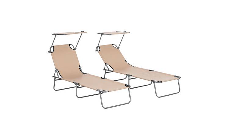 Outsunny Oxford Fabric Foldable Reclining Garden Sun Lounger - Sand Brown