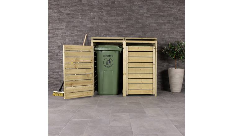 Charles Bentley FSC Mixed Double Wooden Wheelie Bin Storage Unit Dustbin - Beige