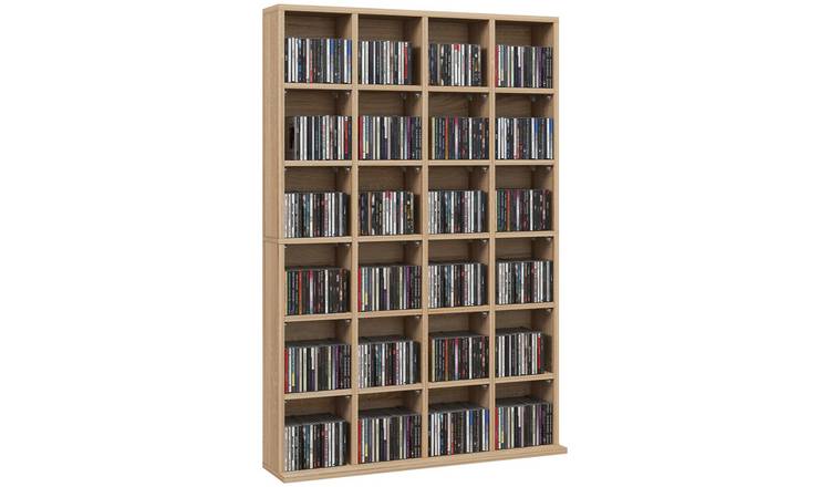 HOMCOM Wooden Media Storage Shelf with Adjustable Shelves - Natural Wood