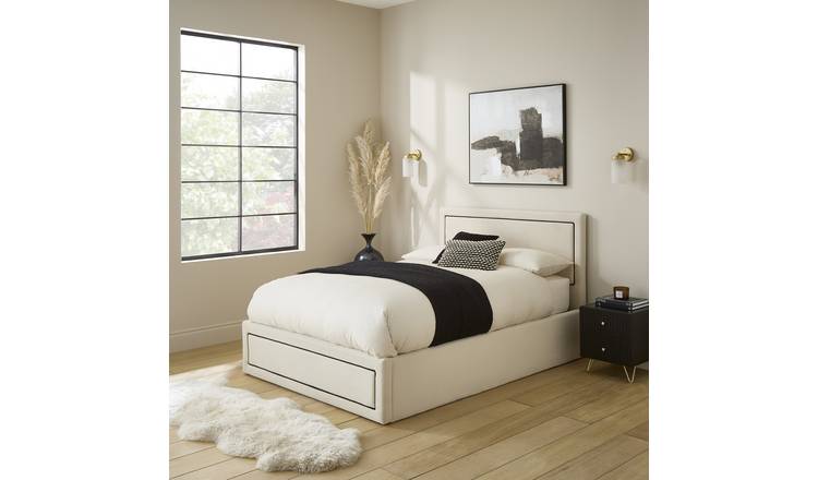 GFW Chloe Double Velvet End Lift Ottoman Bed with Mattress - Natural
