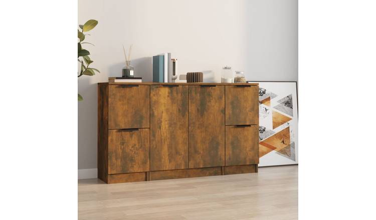 Walplus Pack of 3 Engineered Wood Sideboard - Smoked Oak - 30 x 30 x 70 cm