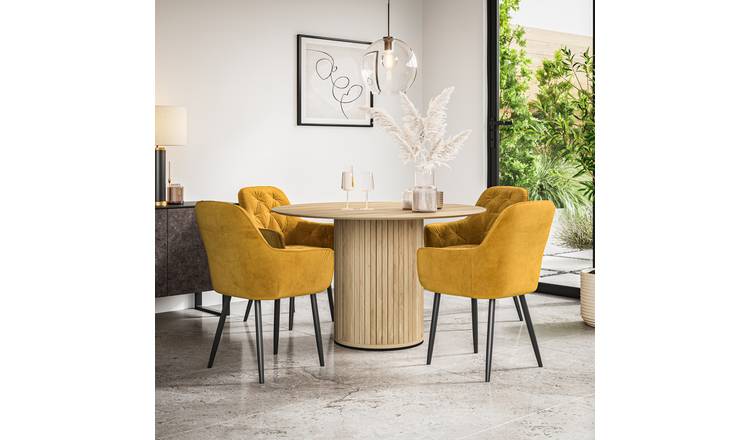 Furniture Online Arlo Anika Oak Top w Oak Legs Dining Table & 4 Mustard Chairs