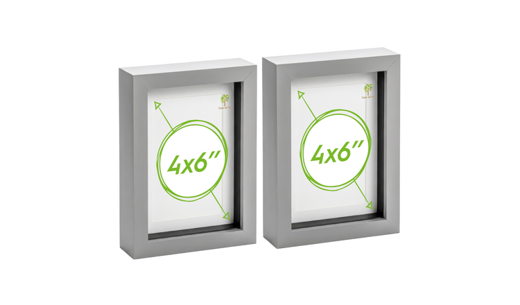 Nicola Spring 3D Box Photo Frames - 4 x 6" - Set of 2 - Grey