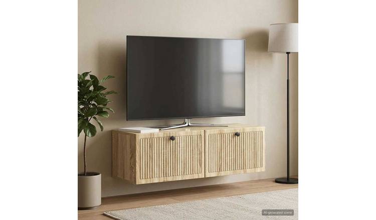 Walplus Engineered Wood Wall Mounted TV Cabinet - Sonoma Oak - 98 x 31 x 30 cm