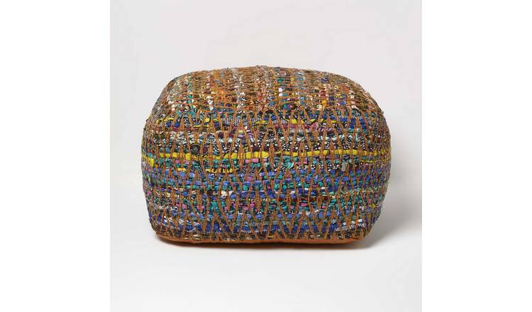 Homescapes Chindi Cotton Bean Filled Pouffe – 60 x 60 x 30 cm – Multicolour