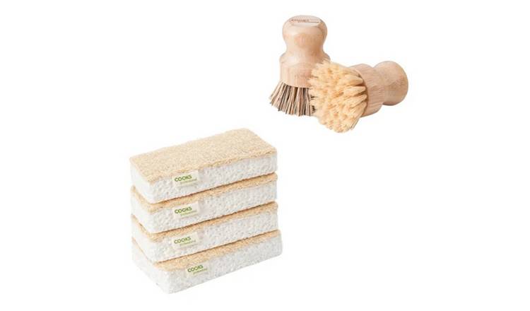 Cooks Professional Set of 4 Natural Scourer Sponges & 2 Bamboo Pot Brushes