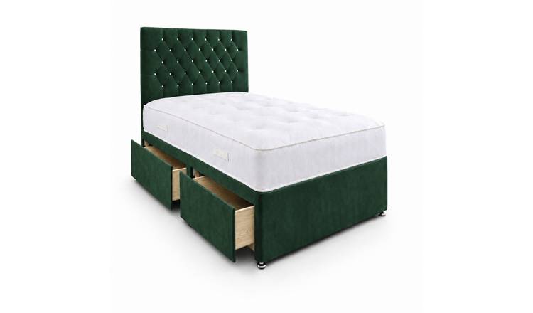 Comfy Deluxe 4ft6 Double      2 Drawer Velvet  Divan Bed Set -  Green