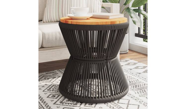 Walplus Solid Acacia Wood Coffee Table with Wire Base - Black - 45 x 44 cm