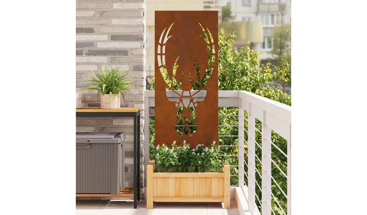 Walplus Antler Design Steel Garden Privacy Screen - Rusty - 50 x 1.7 x 140 cm