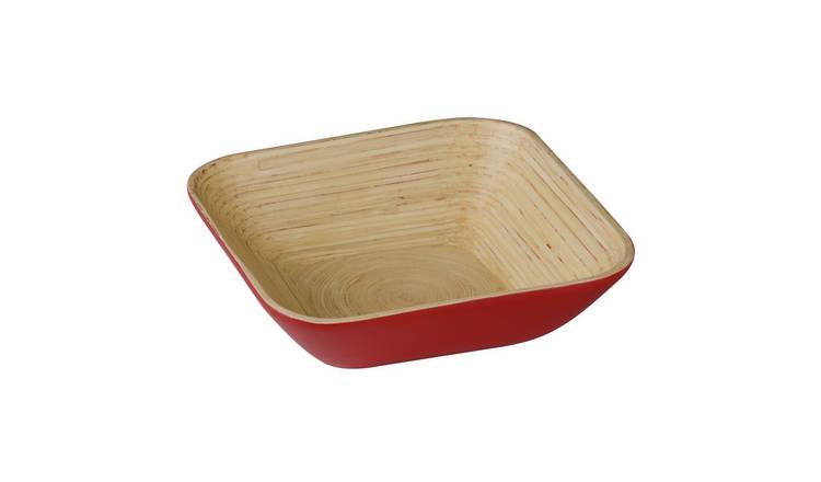 Orsina Kyoto Large Square Bamboo Serving Bowl – Red and Natural