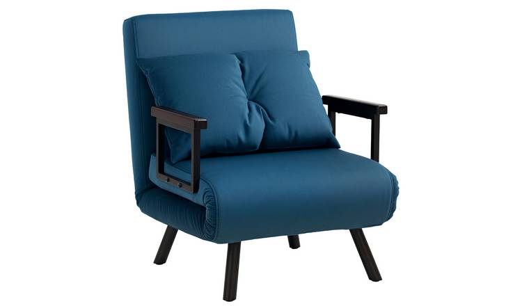 HOMCOM Single Velvet Modern Chair Bed for Living Room - Blue