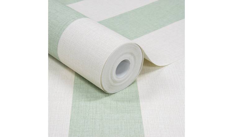 Grandeco Classic Wide Textured Stripe Wallpaper - Green Cream