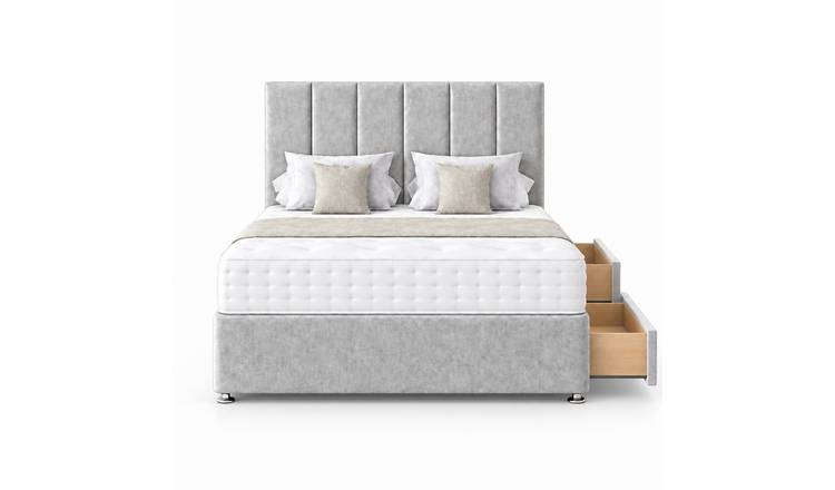 Comfy Deluxe  Small Single  Panel      2 Drawer Suede  Divan Bed Set -  Silver