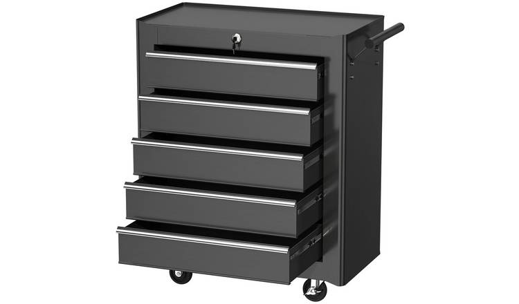 HOMCOM Lockable 5 Drawer Steel Tool Cabinet with Wheels and 2 Keys - Black