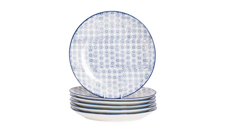 Nicola Spring Hand-Printed Dinner Plates - Navy - Pack of 6